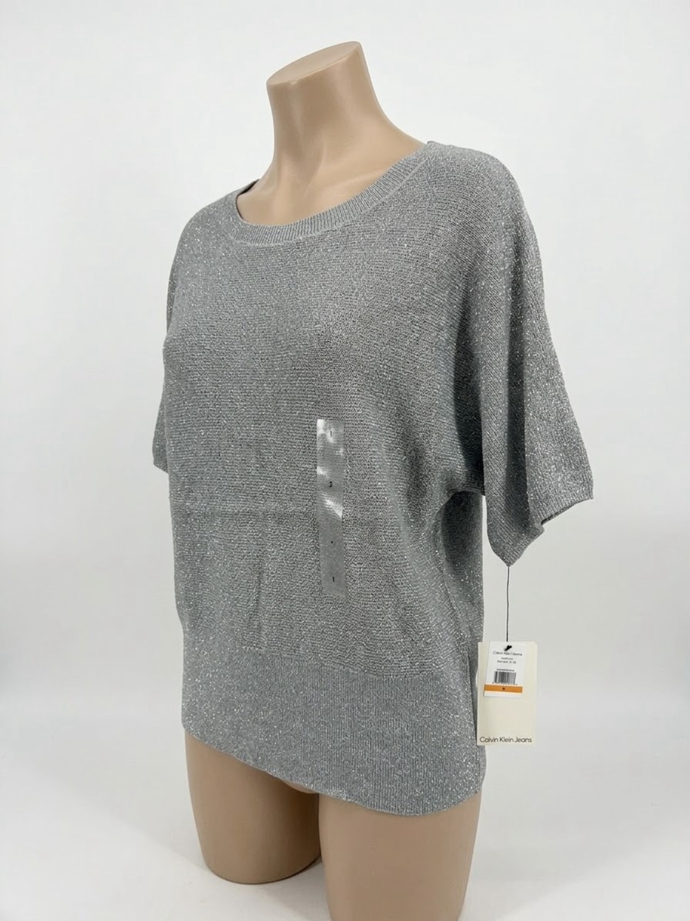 Calvin Klein Jeans Metallic Gray Short Sleeve Knit Top